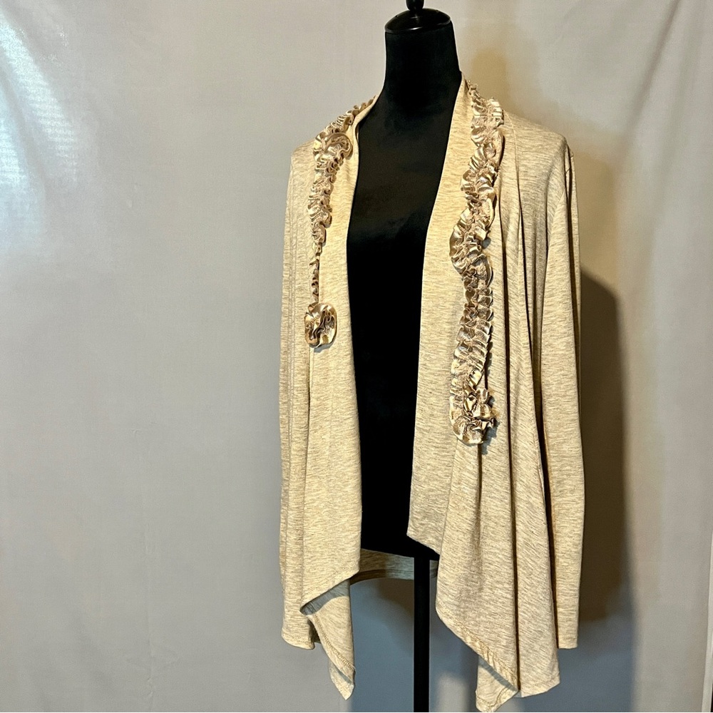 Chenault Beige Cardigan | Ribbon & Lace Appliqué | Size M